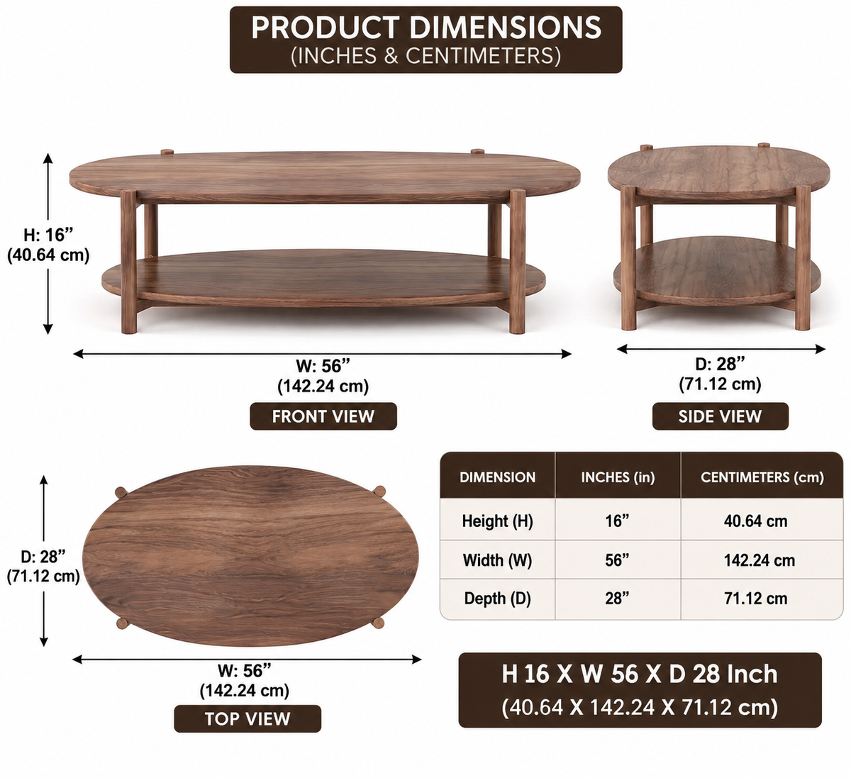 Wooden Coffee Table with Double Shelf in Walnut Finish