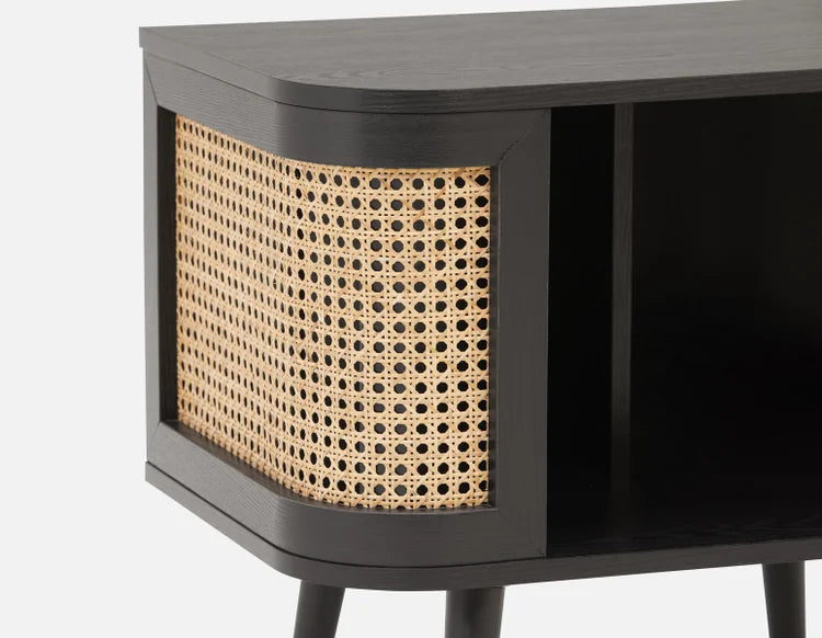 Solid Wood Side Table in Rattan Design