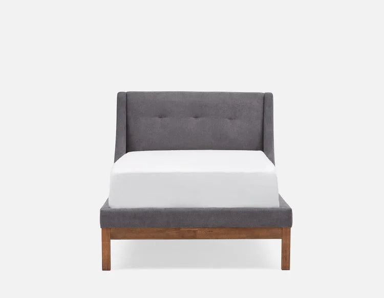 Solid Wood Single Bed with Upholstered Wingback