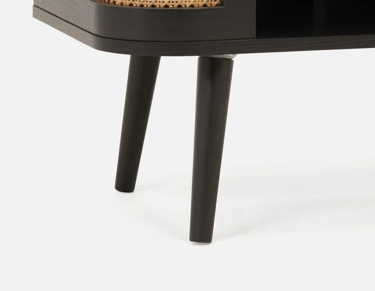 Solid Wood Side Table in Rattan Design