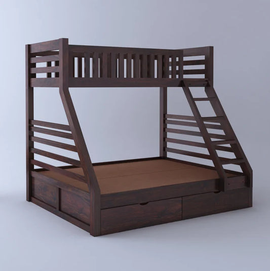 Solid Sheesham Wooden Bunk Bed with Storage Drawers