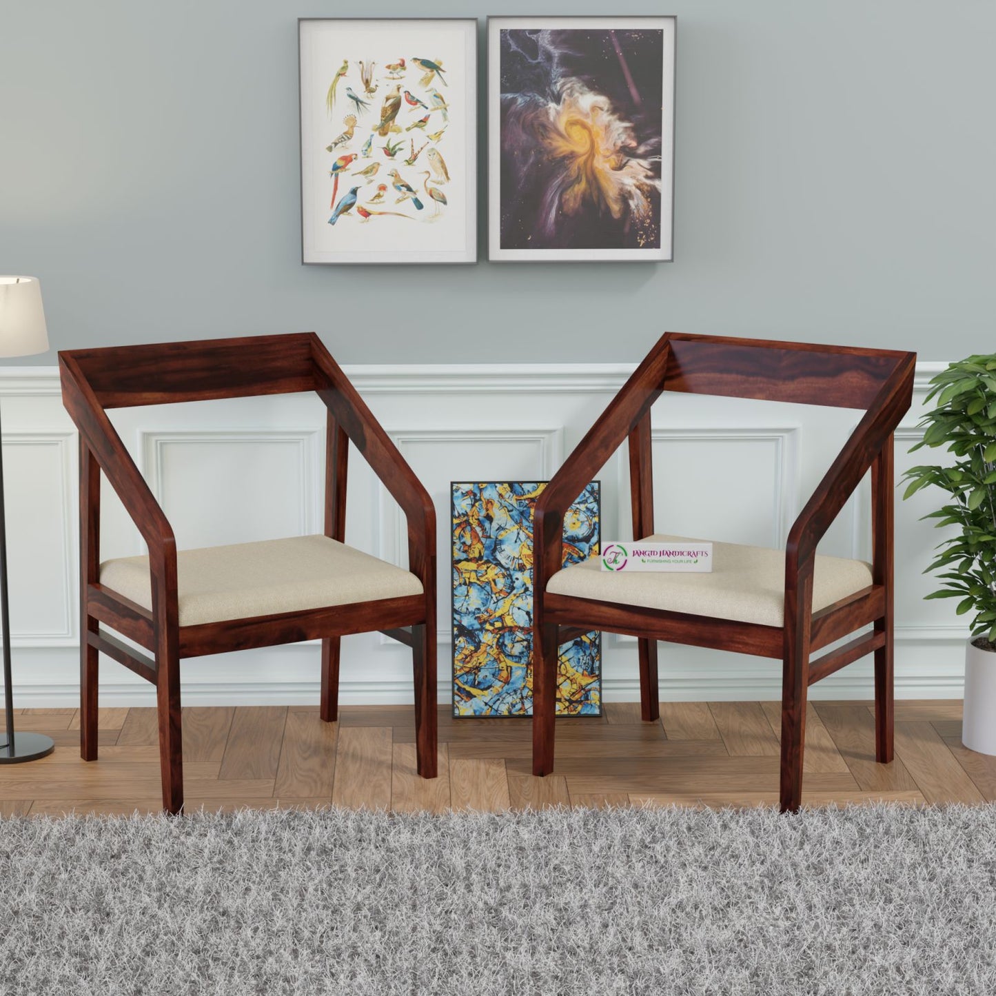 Solid Wood Dining Chair Set of 2 for Dining Room in Walnut Finish