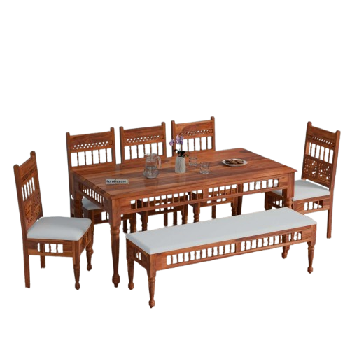 Wooden Dining Table 8 Seater with Cushioned Bench in Natural Finish