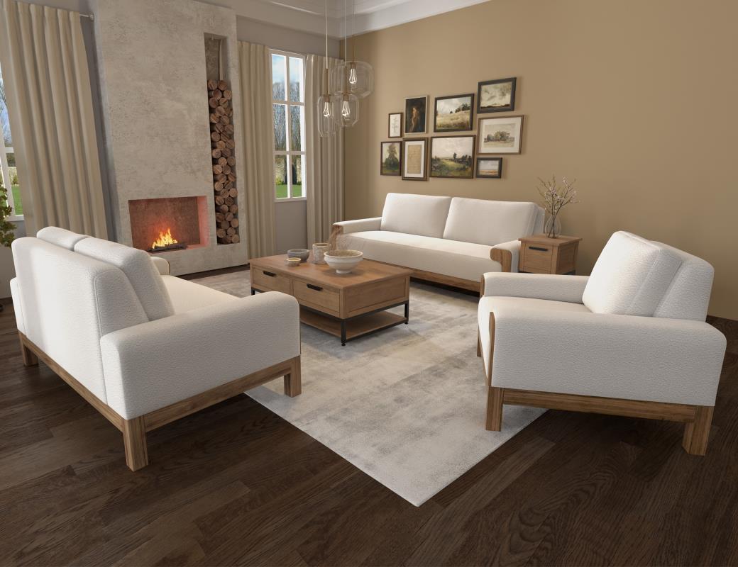 Solid Wood Upholstery Sofa Set 3-Seater for Living Room