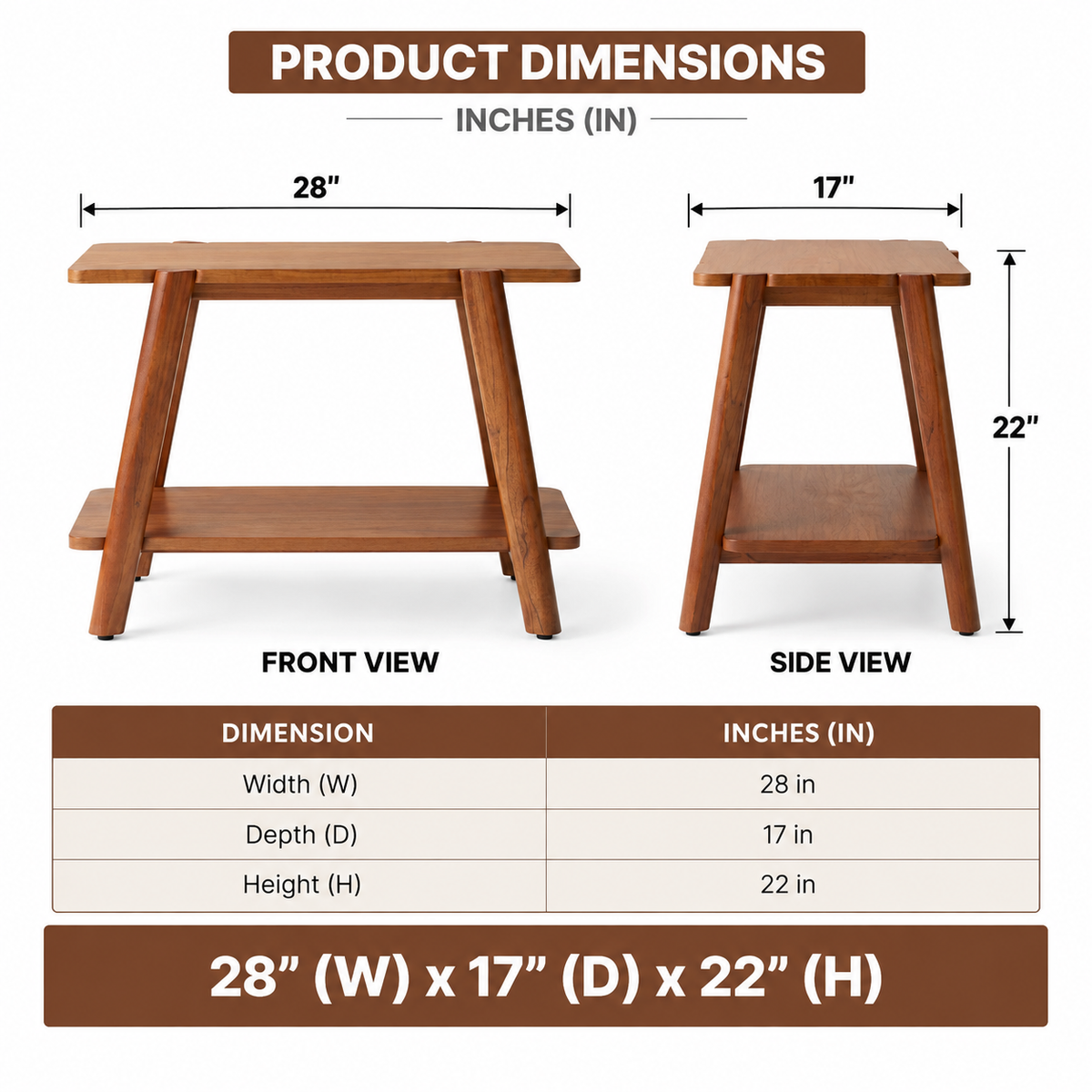 Solid Wood Two-Tier Side Table for Living Room