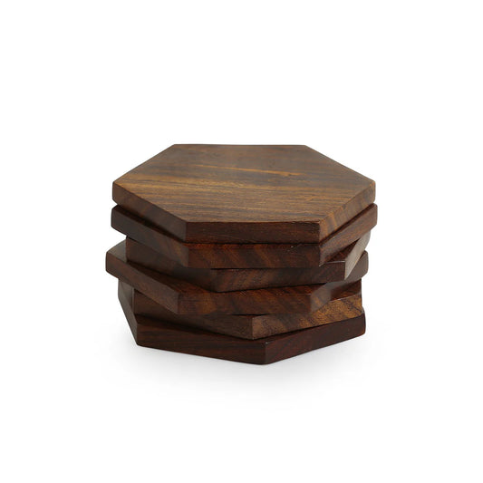 Solid Sheesham Wood Tea Coaster Set of 6