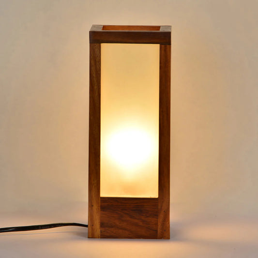 Sheesham Wood Frosted Glass Table Lamp