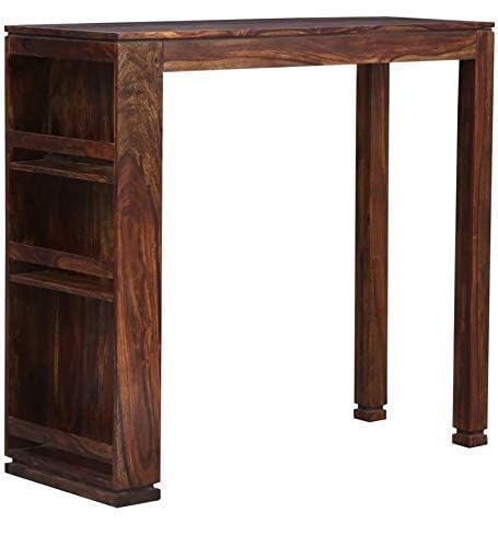 Solid Wood Long 2-Seater Bar Table with 3 Open Shelf Storage Sets for Bar Furniture
