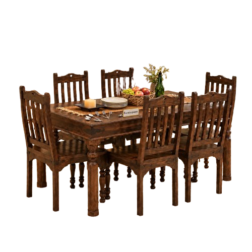 Wooden Dining Table 6 Seater Set with Chairs for Living Room