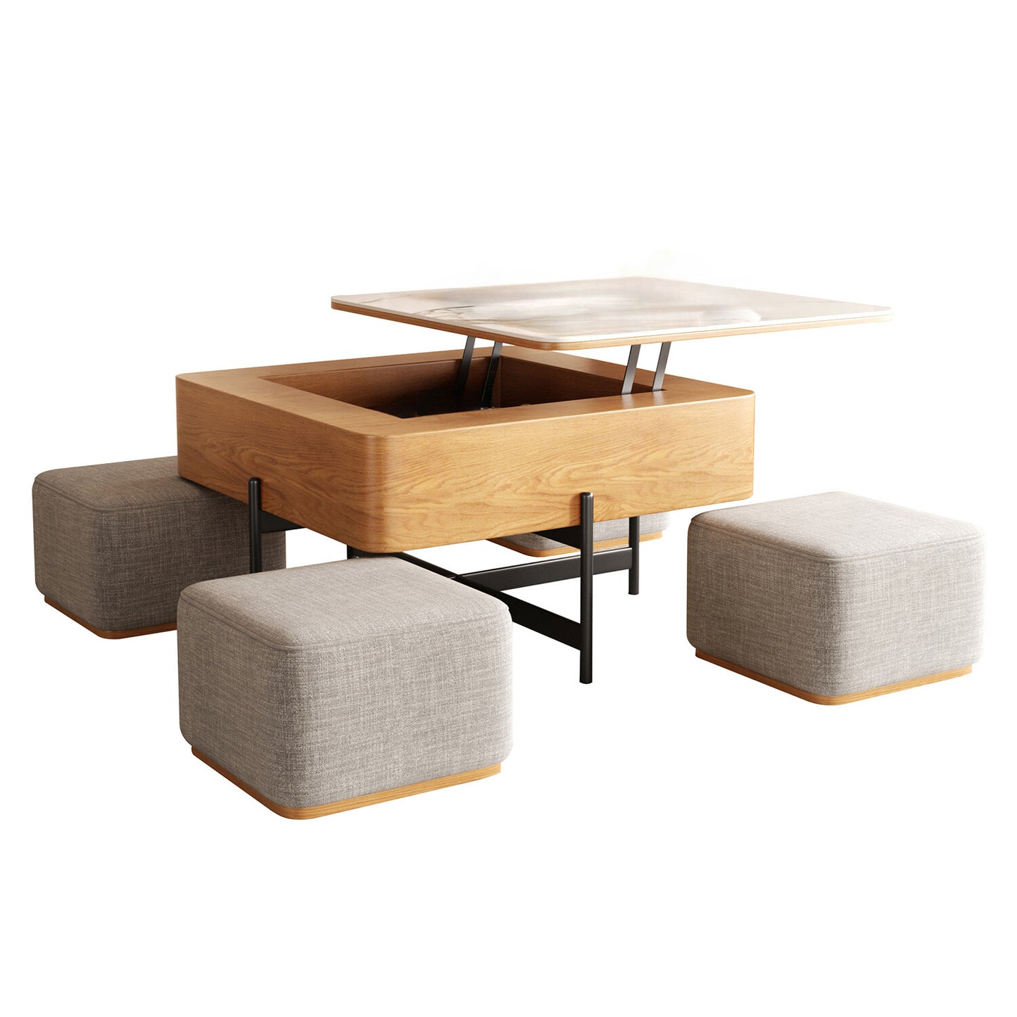 Wooden 4-Seater Coffee Table & Ottoman Set