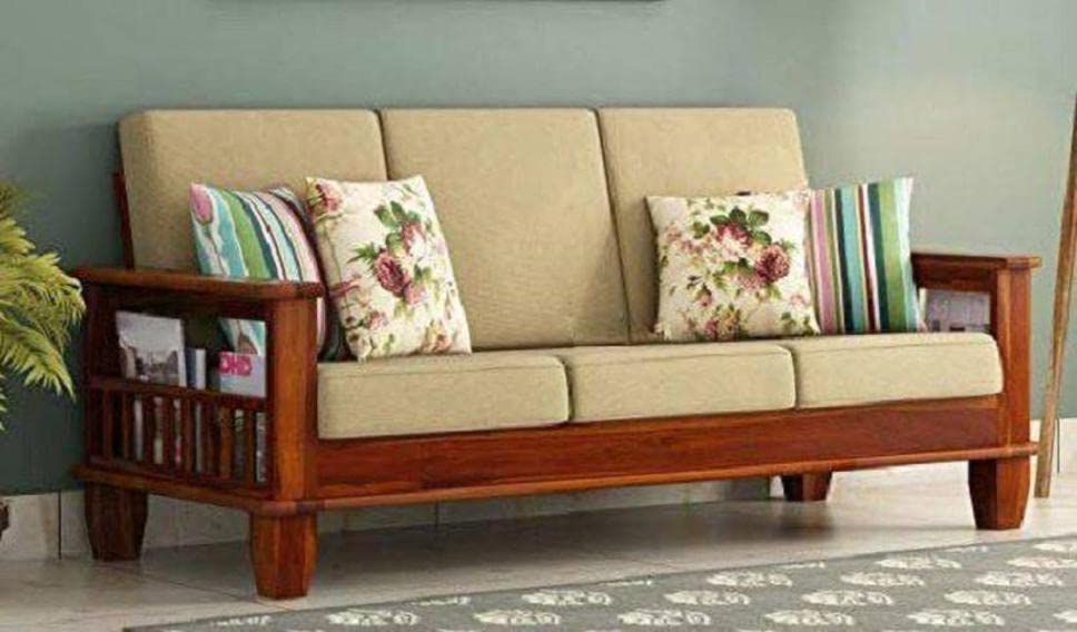 Wooden 5 Seater Sofa Set with Cushions for Living Room