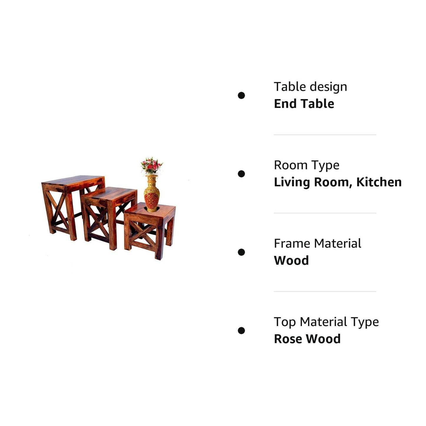 Wooden Nesting Tables Set of 3 Stools for Decor