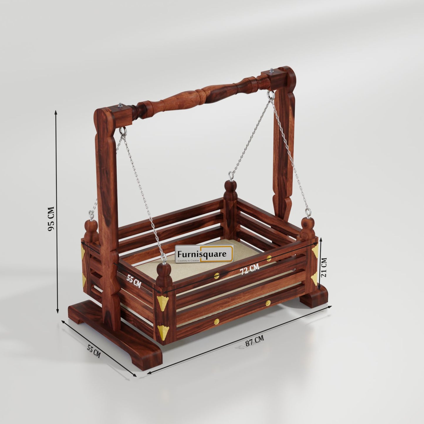 Wooden Jhula for Small Baby in Walnut Finish