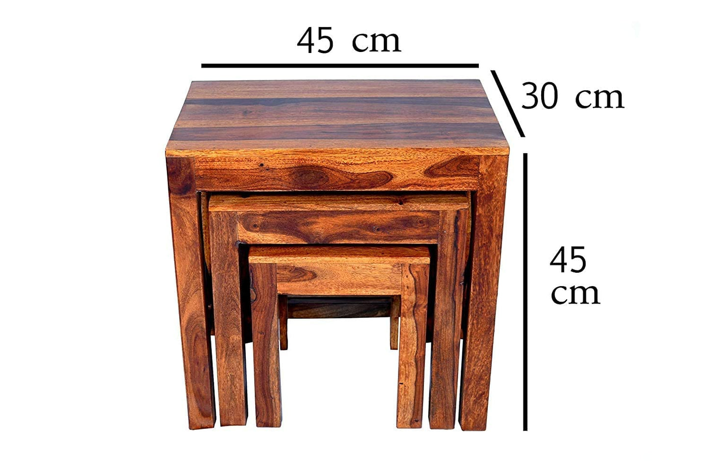 Wooden Nesting Tables Set of 3 Stools for Decor