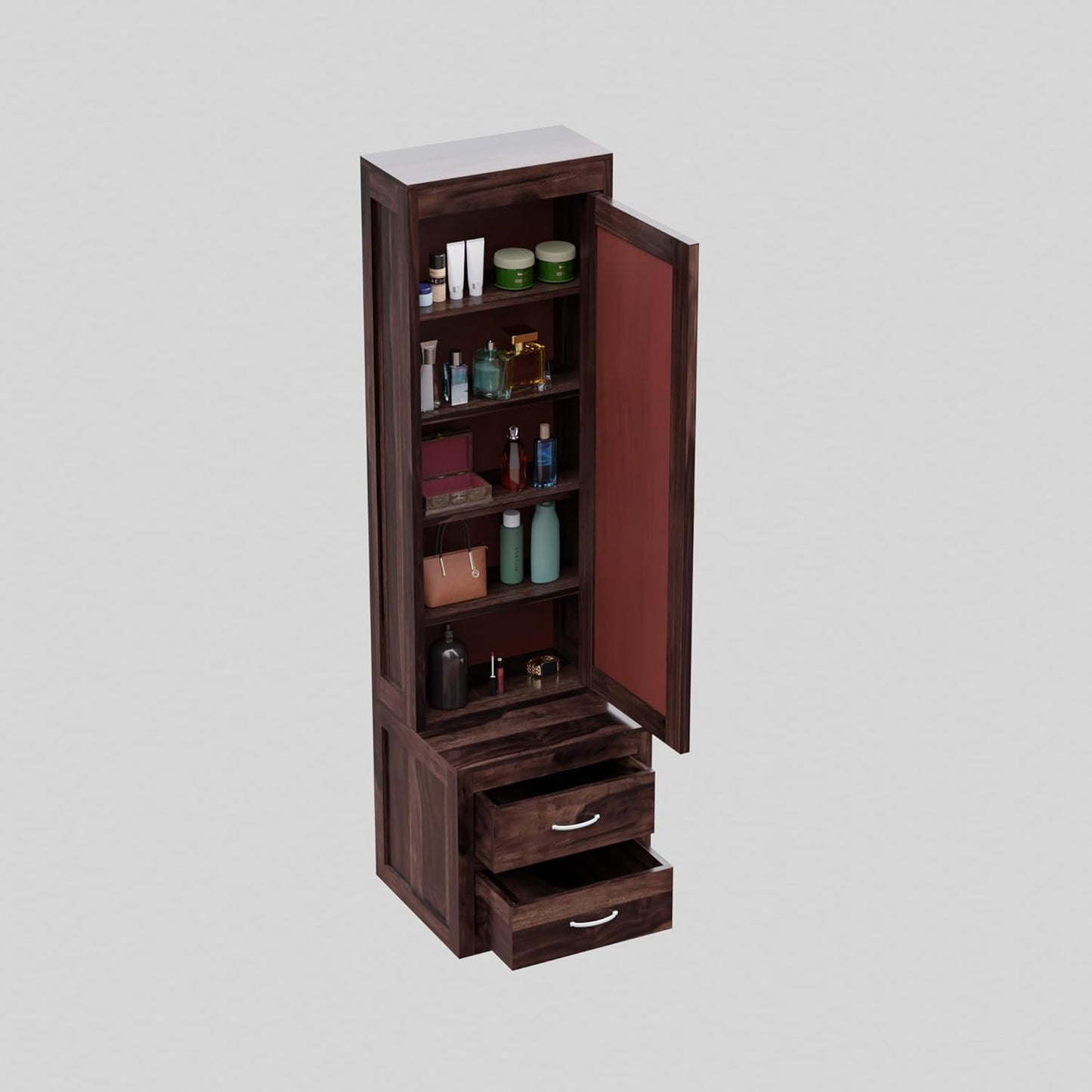 Solid Sheesham Wood Dressing Table with Full Mirror & Storage Drawers
