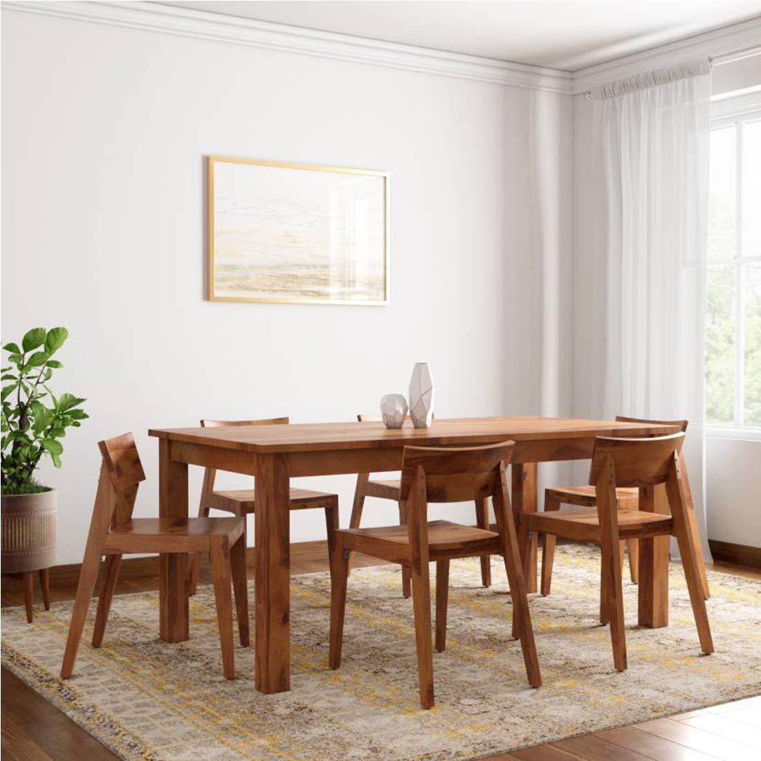 Solid Wood Dining Table 6 Seater with Chair for Dining Room