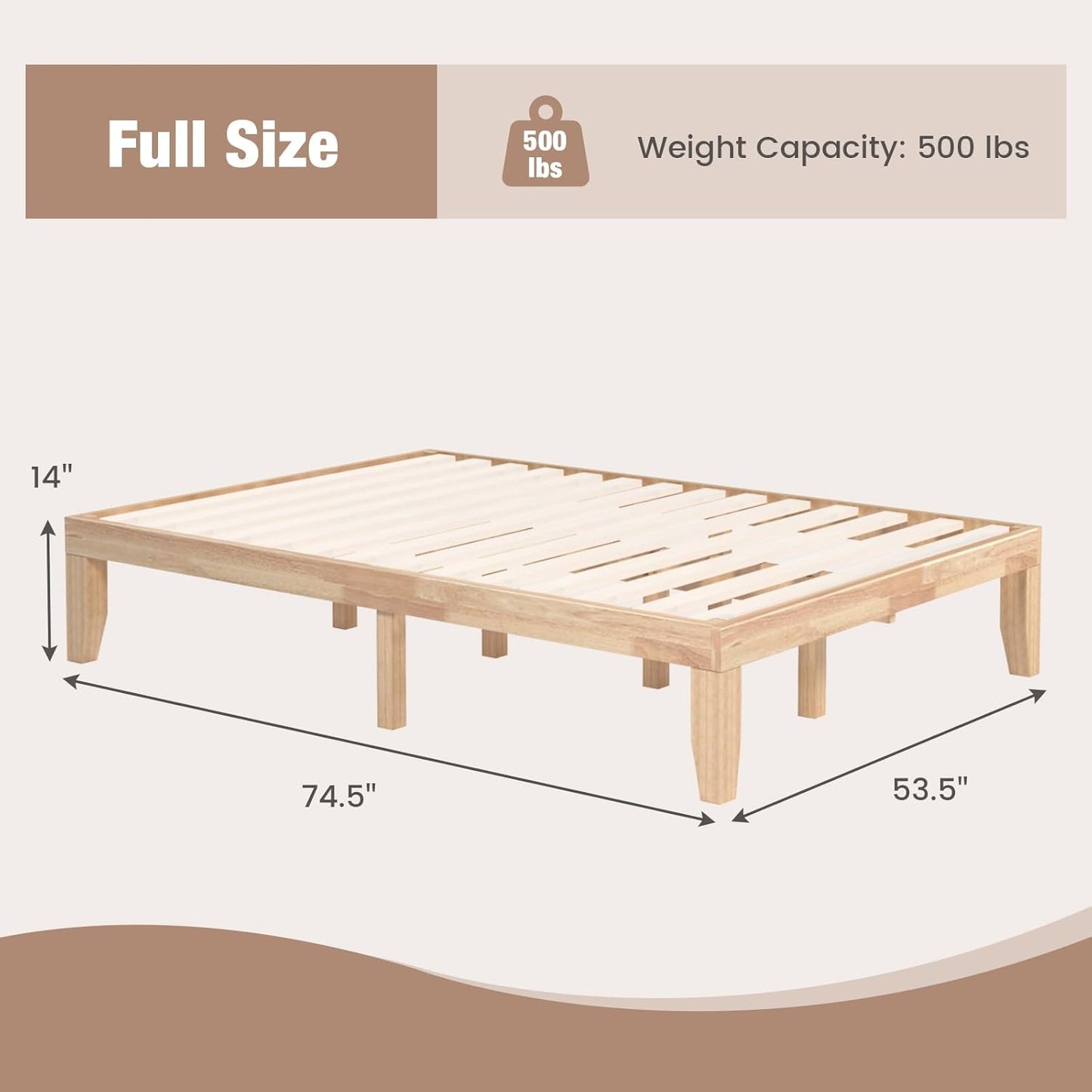 Solid Wood Platform Bed Frame with Slats