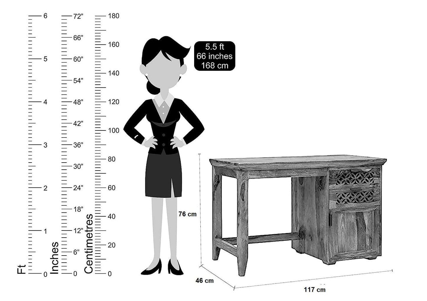 Wooden Study Table with Drawers Storage in Walnut Finish