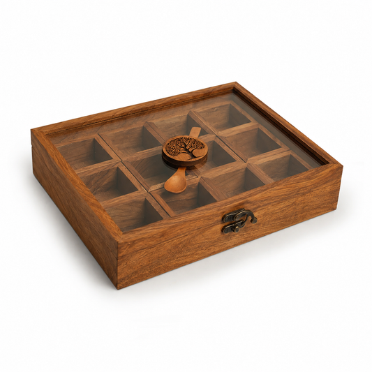 Solid Wood Spice Box with Spoon