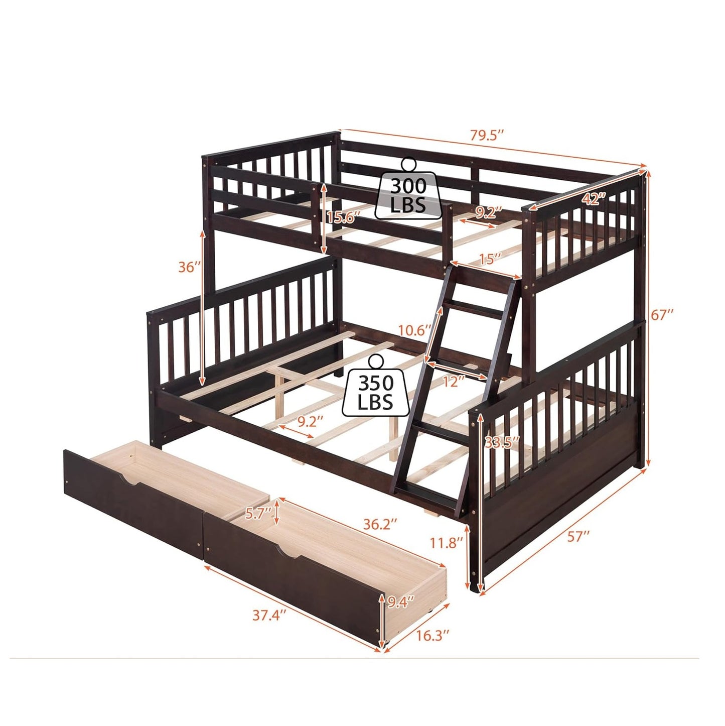 Wooden Bunk Bed with Storage Drawers