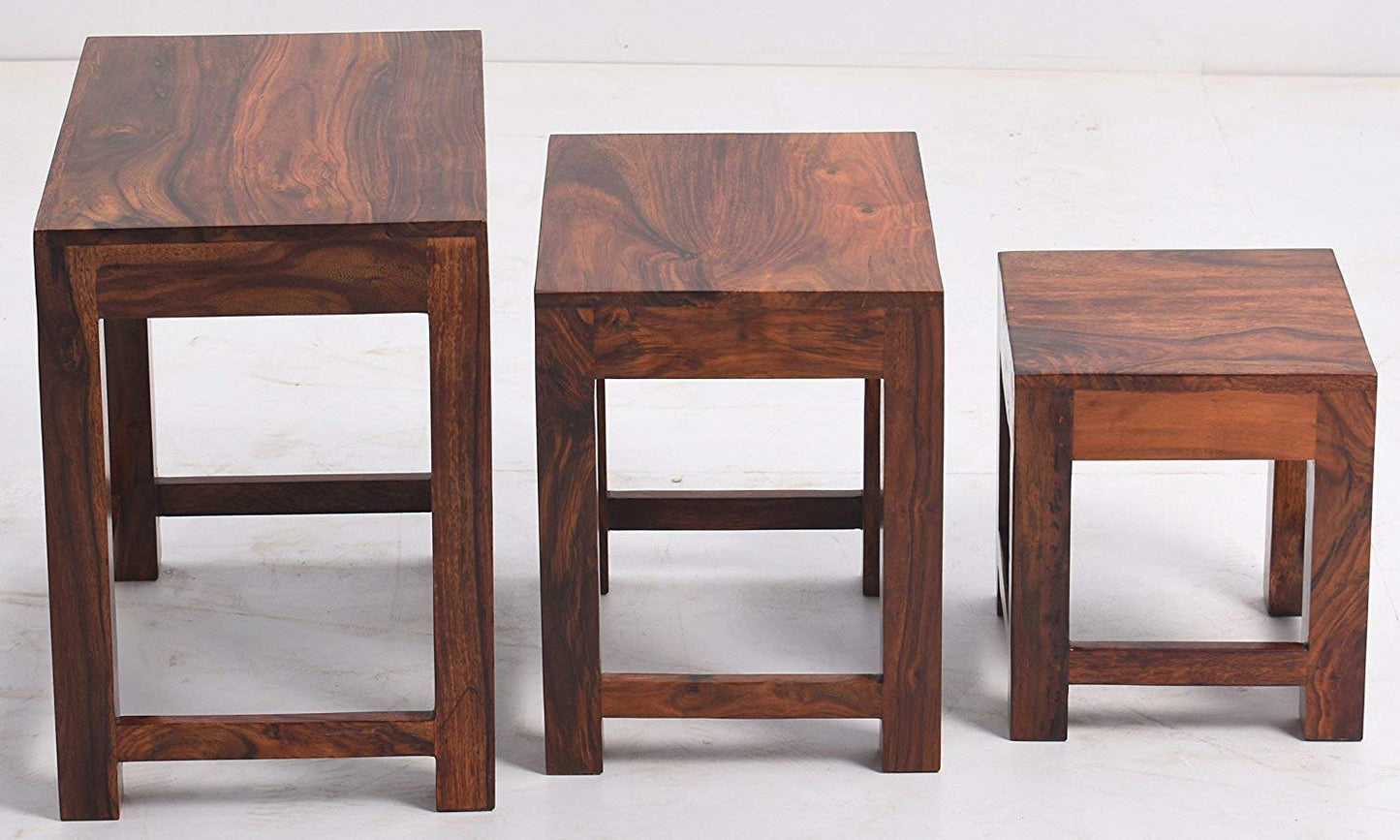 Wooden Nesting Tables Set of 3 Stools for Decor & Living Room