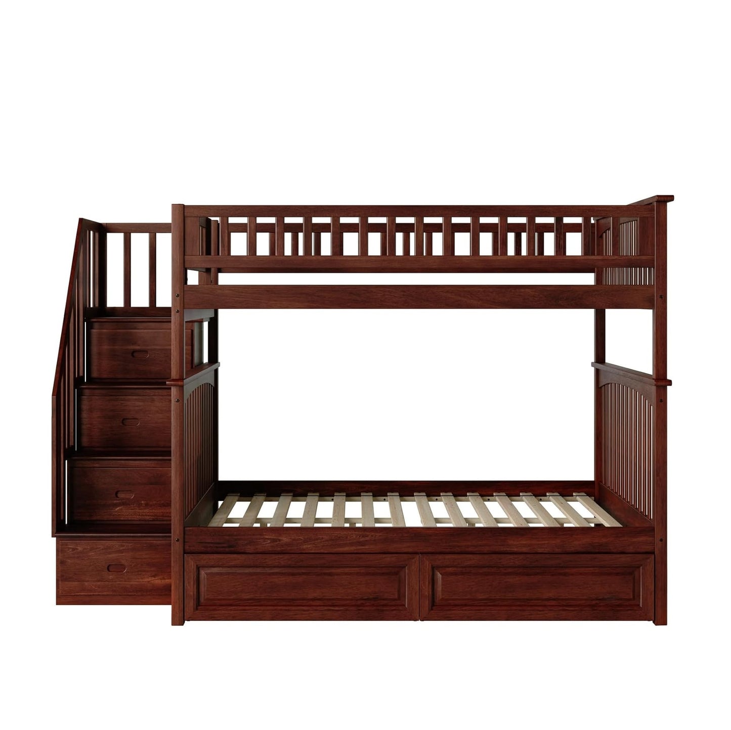 Wooden Twin Over Twin Bunk Bed with Stairs and Storage