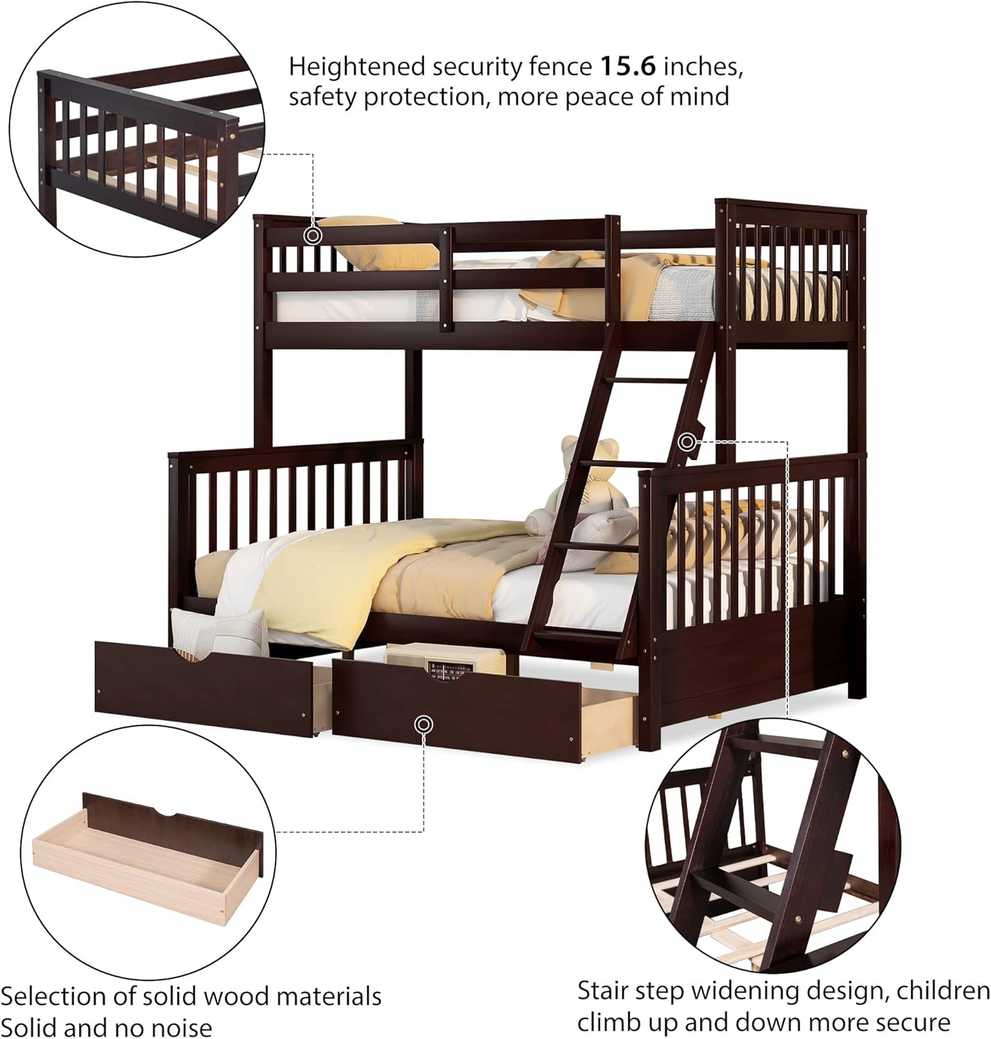 Wooden Bunk Bed with Storage Drawers