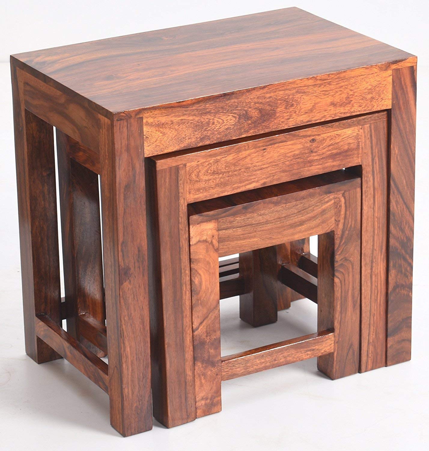 Wooden Nesting Tables Set of 3 Stools for Decor & Living Room