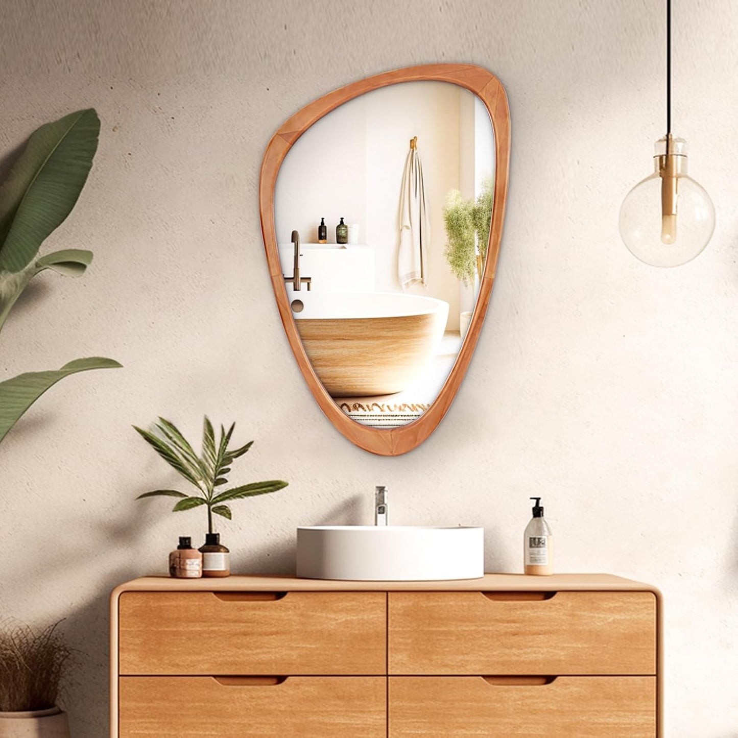Wooden Wall Mirror in Asymmetrical Organic-Shaped