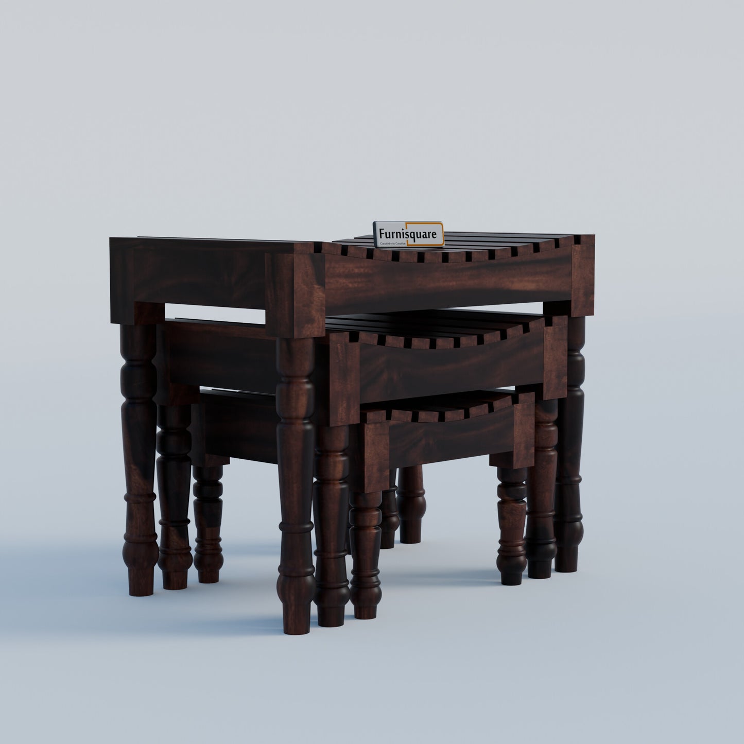 Sheesham Wood Nesting Tables Set of 3 Stools for Decor & Living Room