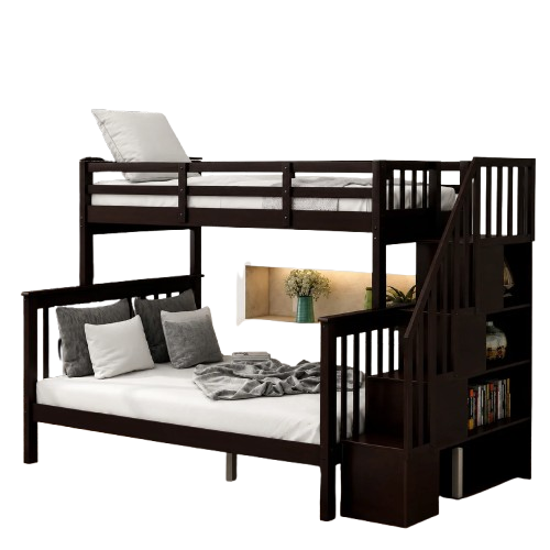 Solid Wood Bunk Bed with Stairs and Side Storage