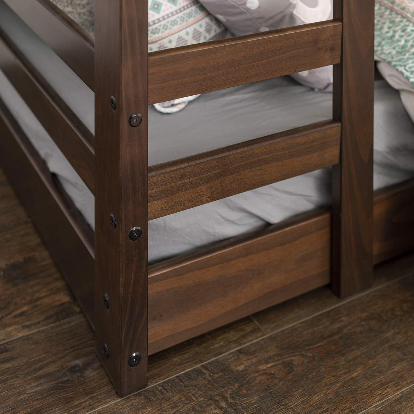 Solid Wood Twin Over Twin Bunk Bed with Angled Ladder