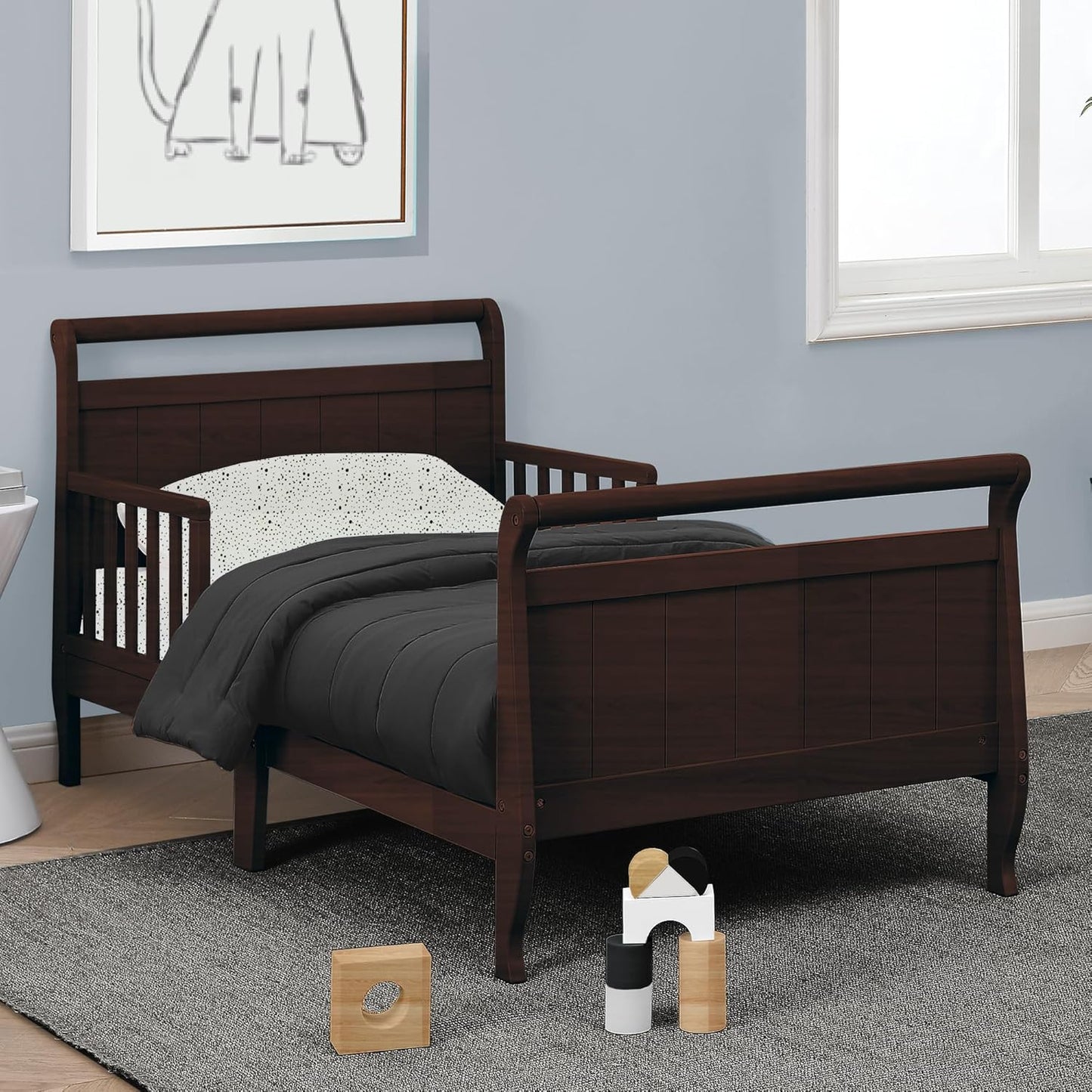 Solid Wood Single Bed without Storage in Walnut Finish