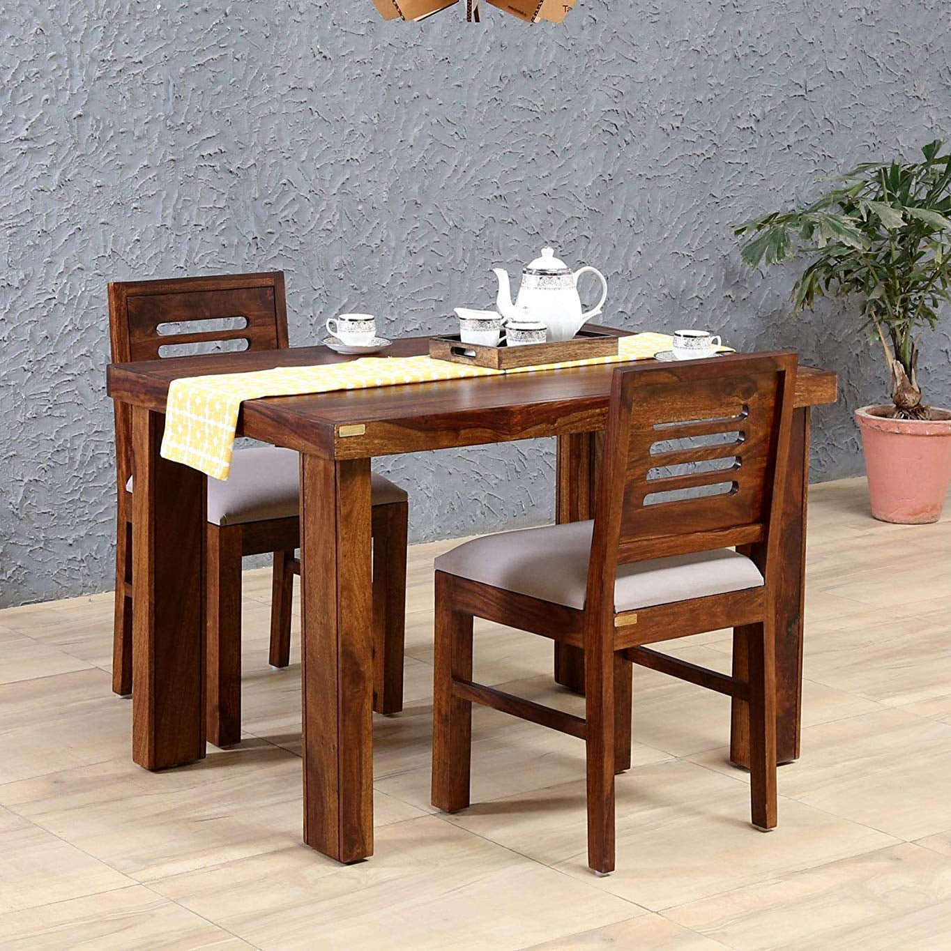 Wooden Dining Table 2 Seater for Dining Room with Cushioned Chair