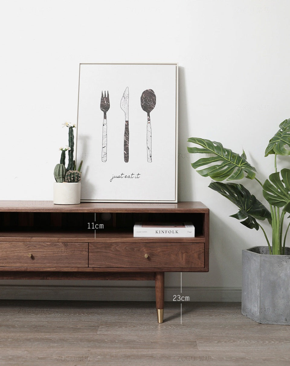 Solid Wood TV Cabinet in Natural Finish for Entertainment Space