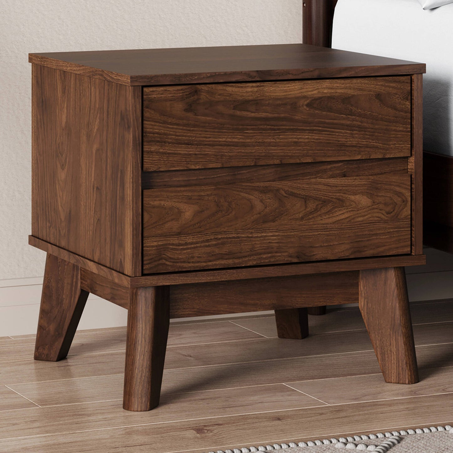 Wooden Bedside Table with Drawer in Walnut Finish