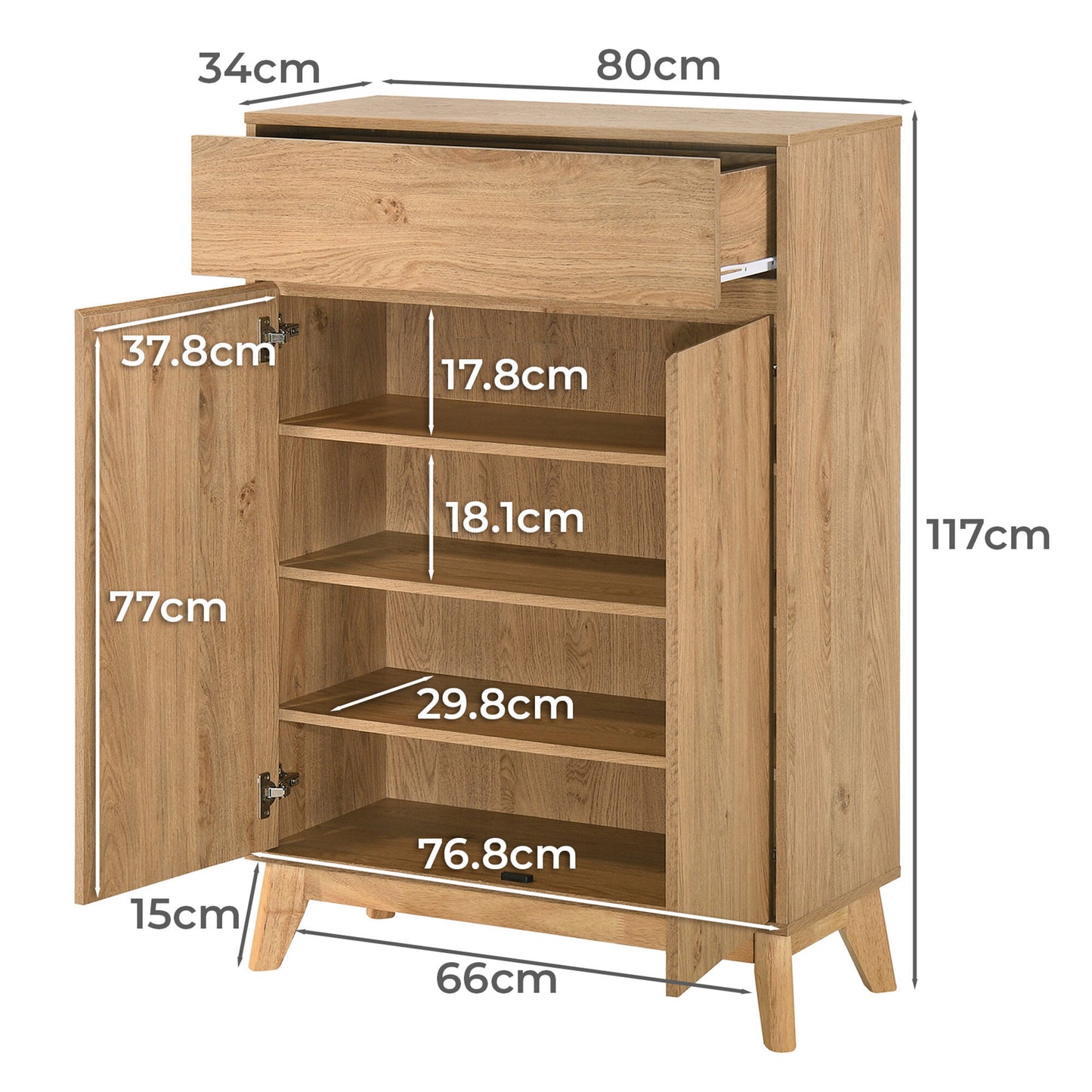 Wooden Sideboard Cabinet for Living Storage in Natural Finish