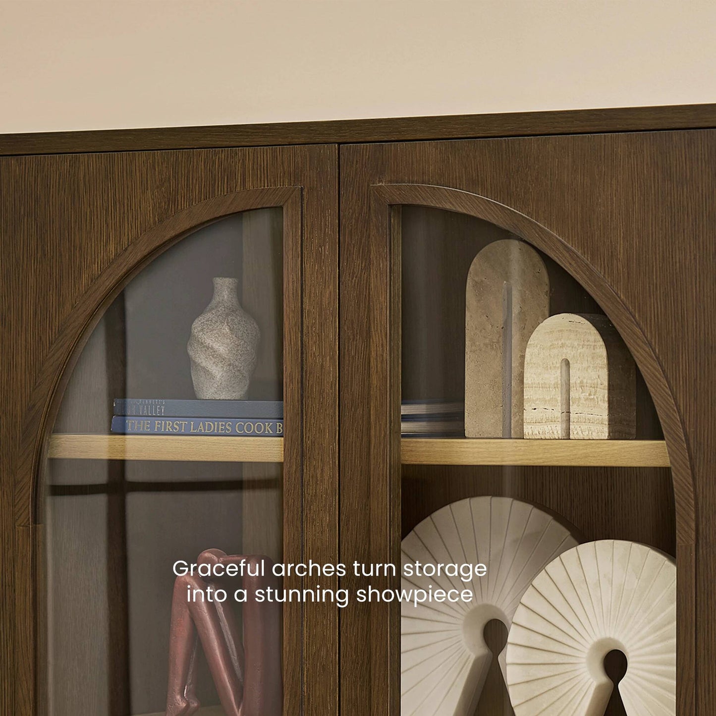 Wooden Glass Door Sideboard with Interior Shelving for Living Room