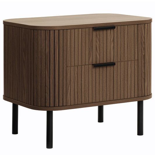 Solid Wood Bedside Table with Drawers for Bedroom in Walnut Finish