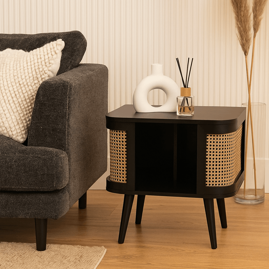 Solid Wood Side Table in Rattan Design