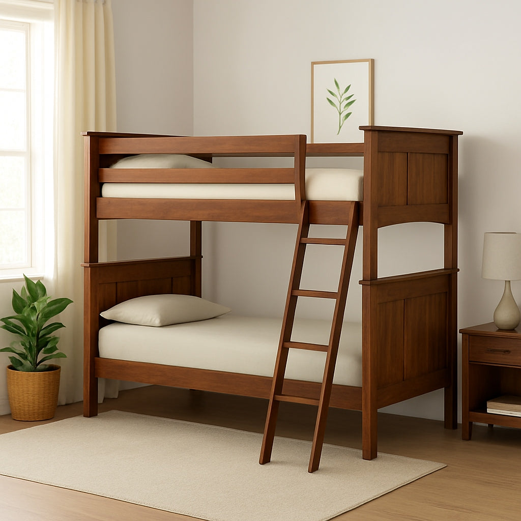 Wooden Bunk Bed with Angled Ladder
