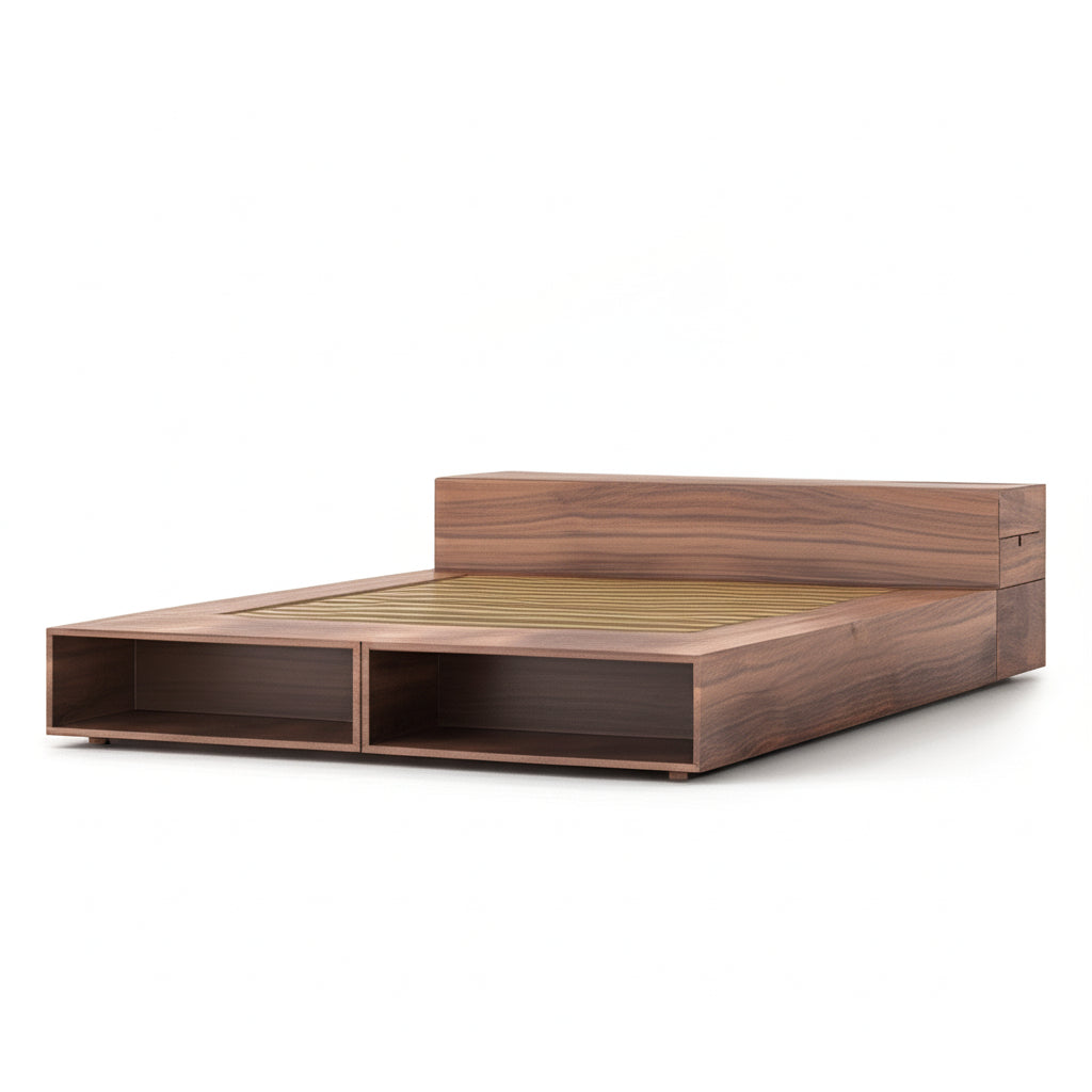 Solid Wood Queen Size Bed with Storage