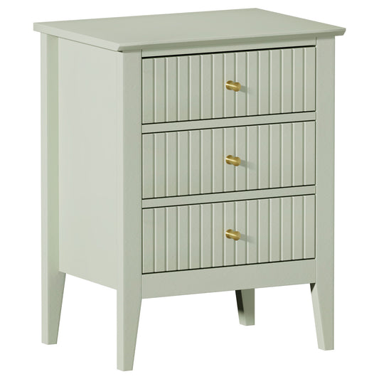 Solid Wood Bedside Table with 3 Drawers in Light Green Finish