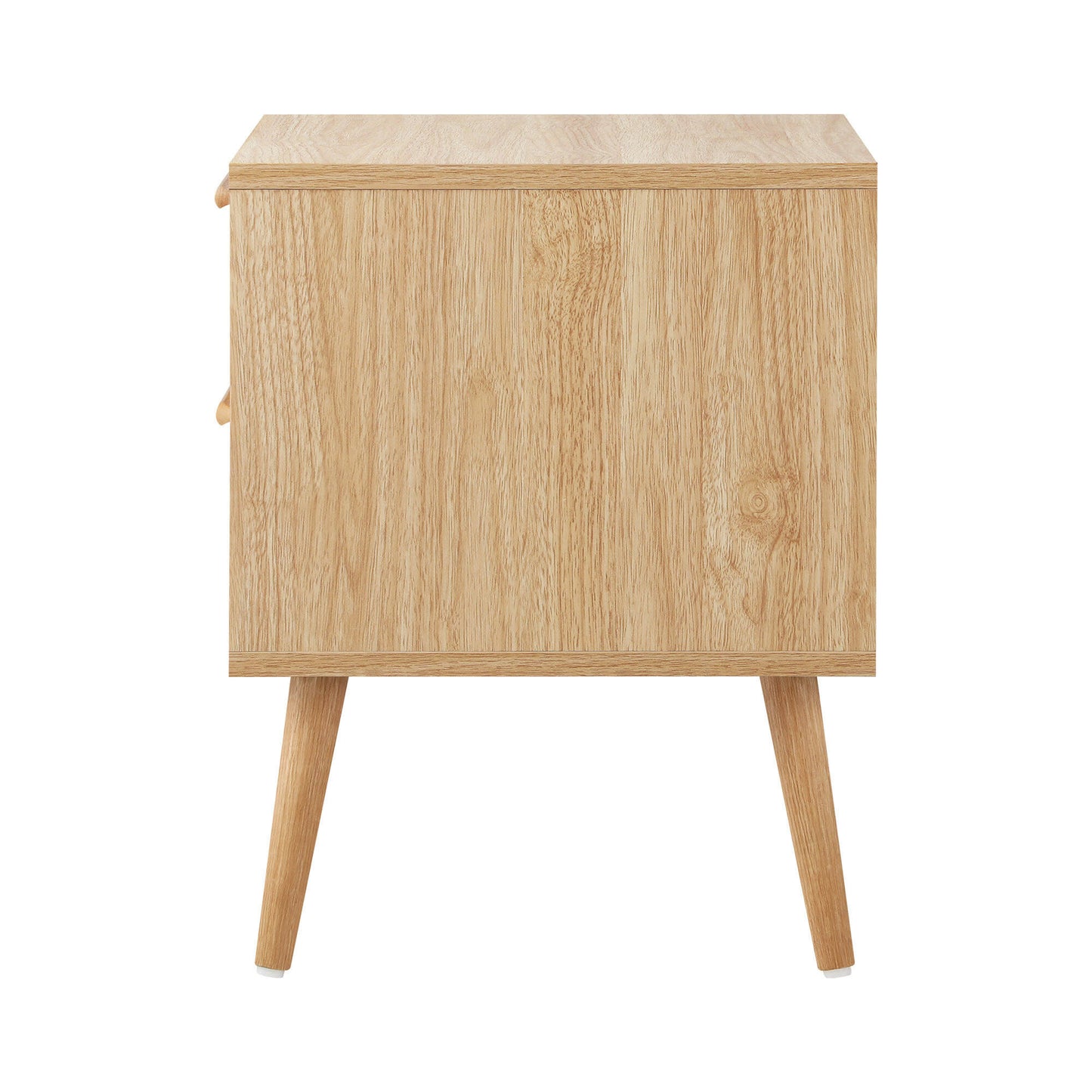 Wooden Bedside Table with Rattan Drawer Storage for Bedroom