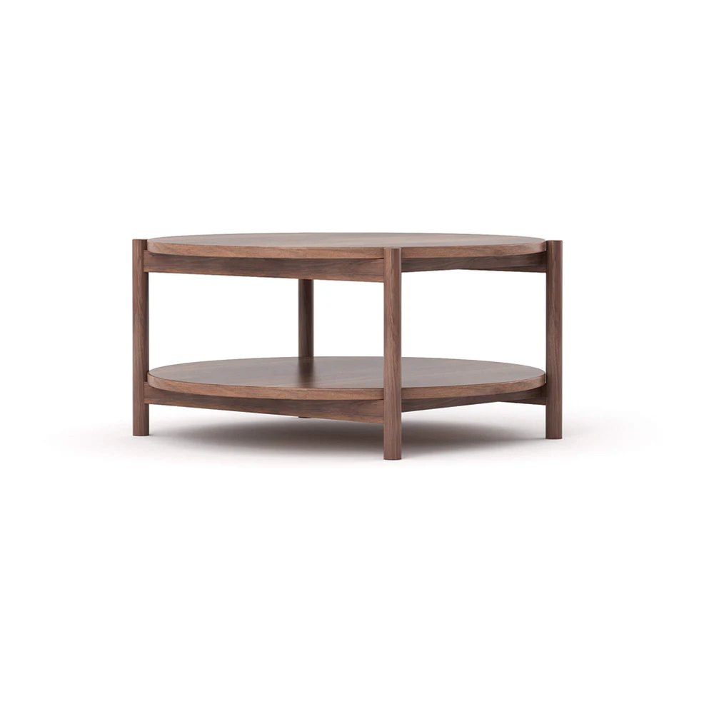 Solid Wood Round Coffee Table with Double Shelf