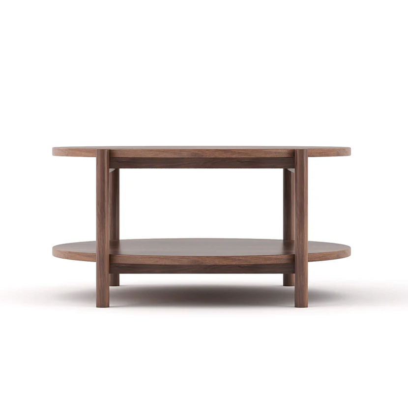Solid Wood Round Coffee Table with Double Shelf