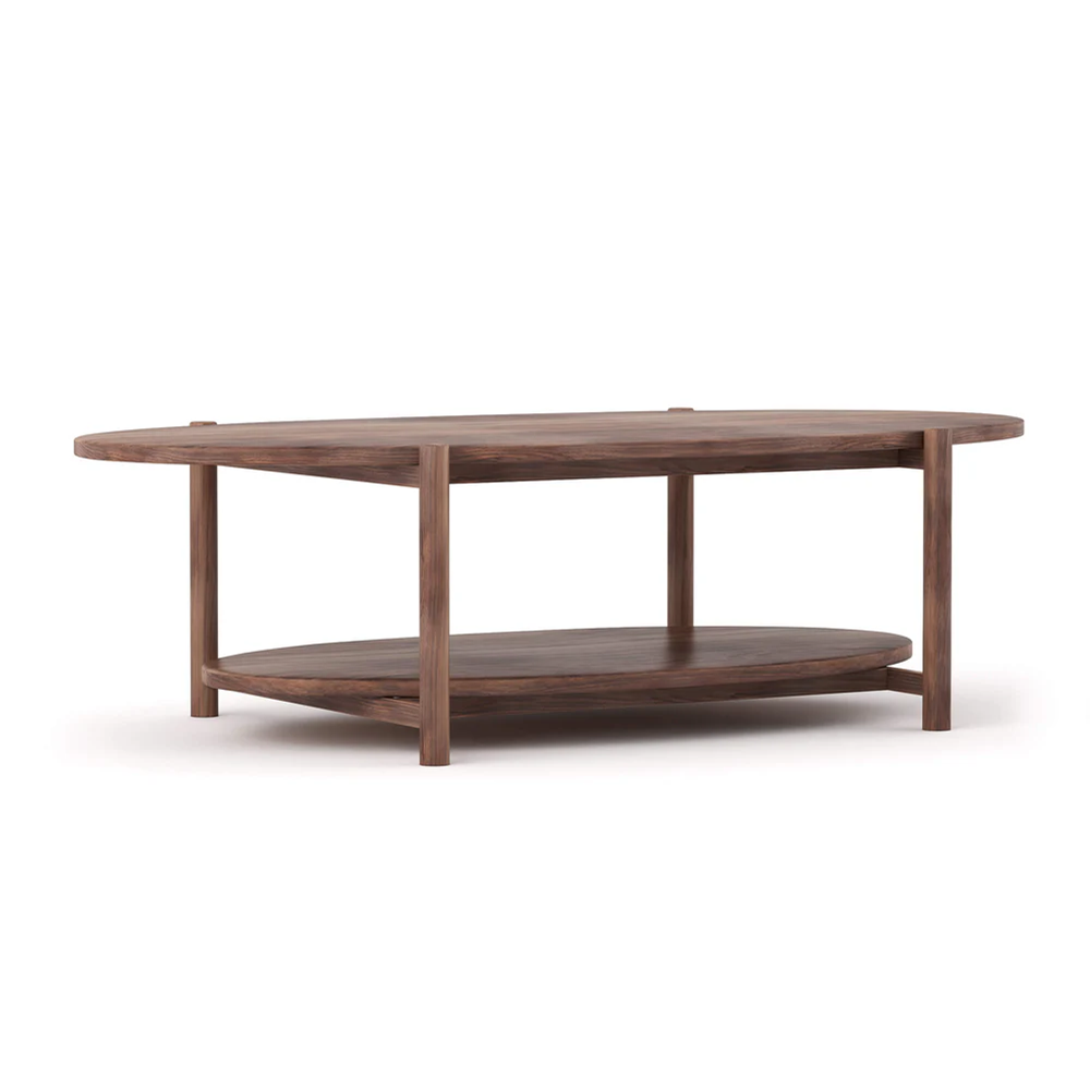 Wooden Coffee Table with Double Shelf in Walnut Finish