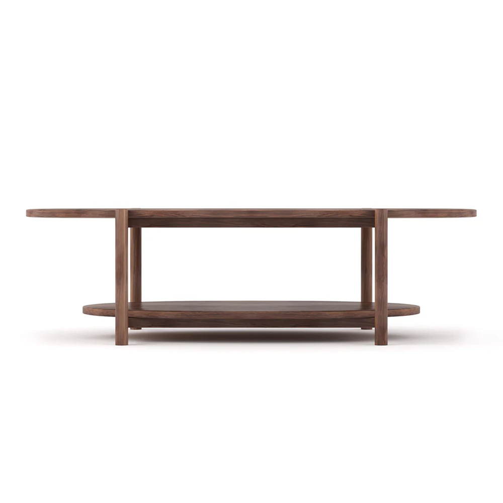 Wooden Coffee Table with Double Shelf in Walnut Finish