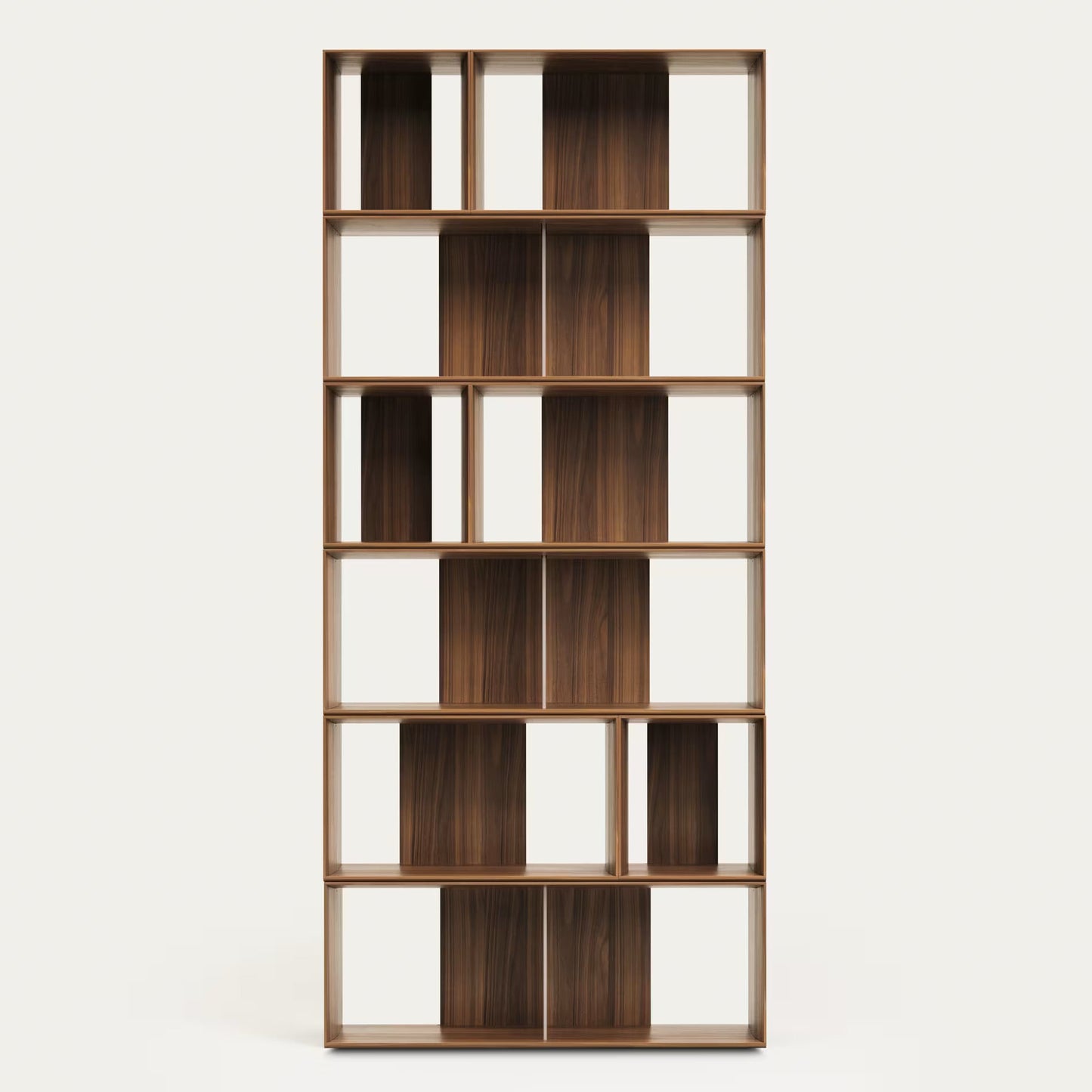 Solid Wood Adjustable Bookshelf for Living Storage in Walnut Finish