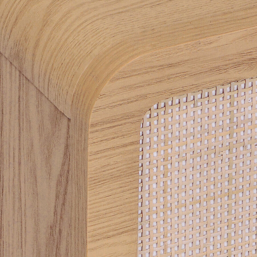 Wooden Bedside Table with Rattan Drawer in Natural Finish